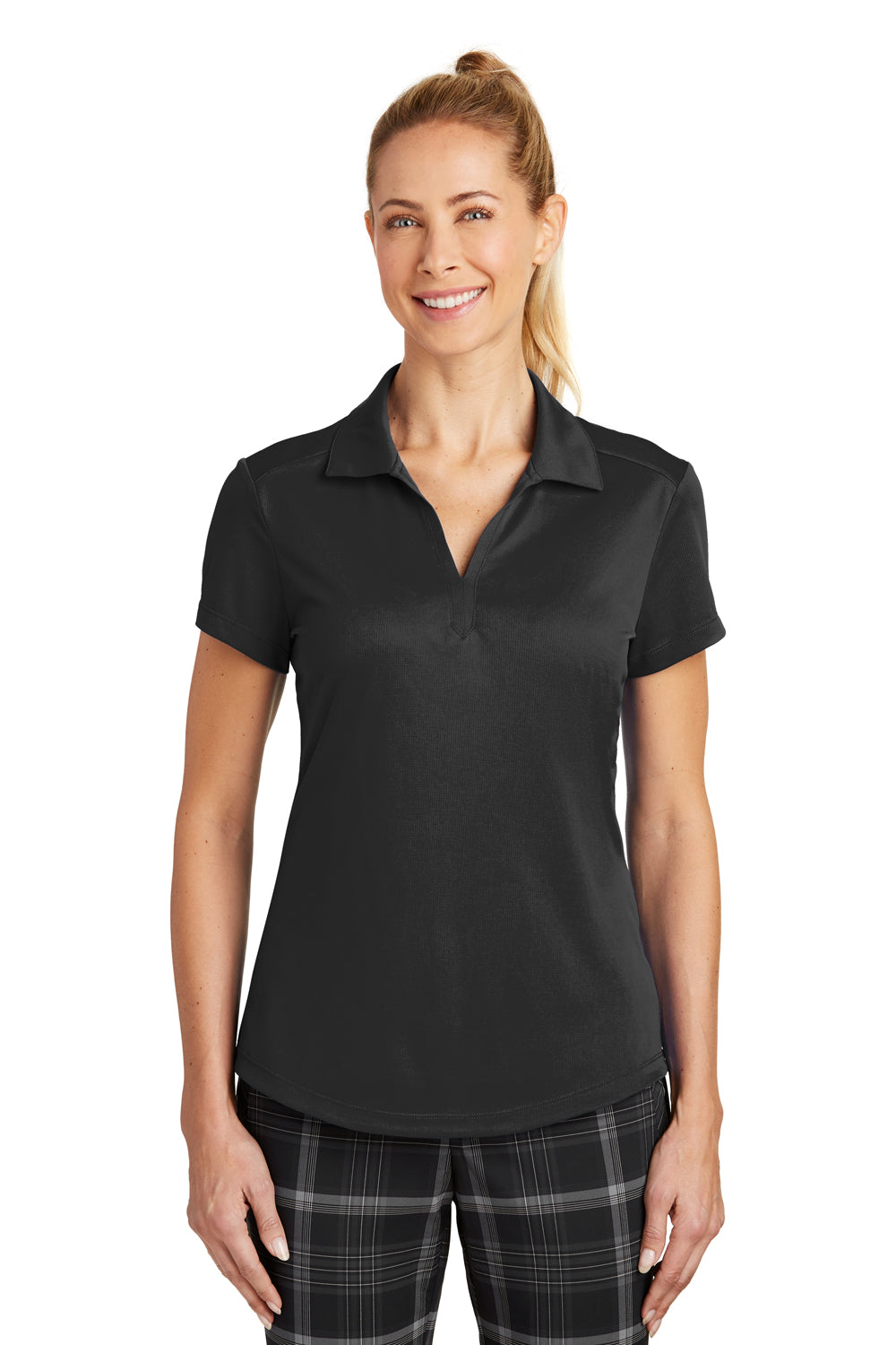 Nike 838957 Womens Legacy Dri-Fit Moisture Wicking Short Sleeve Polo Shirt Black Model Front