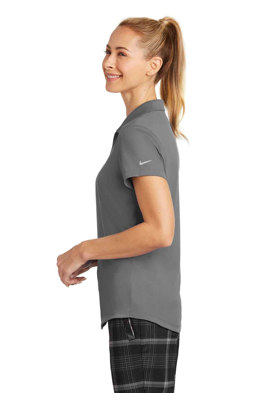 Nike 838957 Womens Legacy Dri-Fit Moisture Wicking Short Sleeve Polo Shirt Dark Grey Model Side