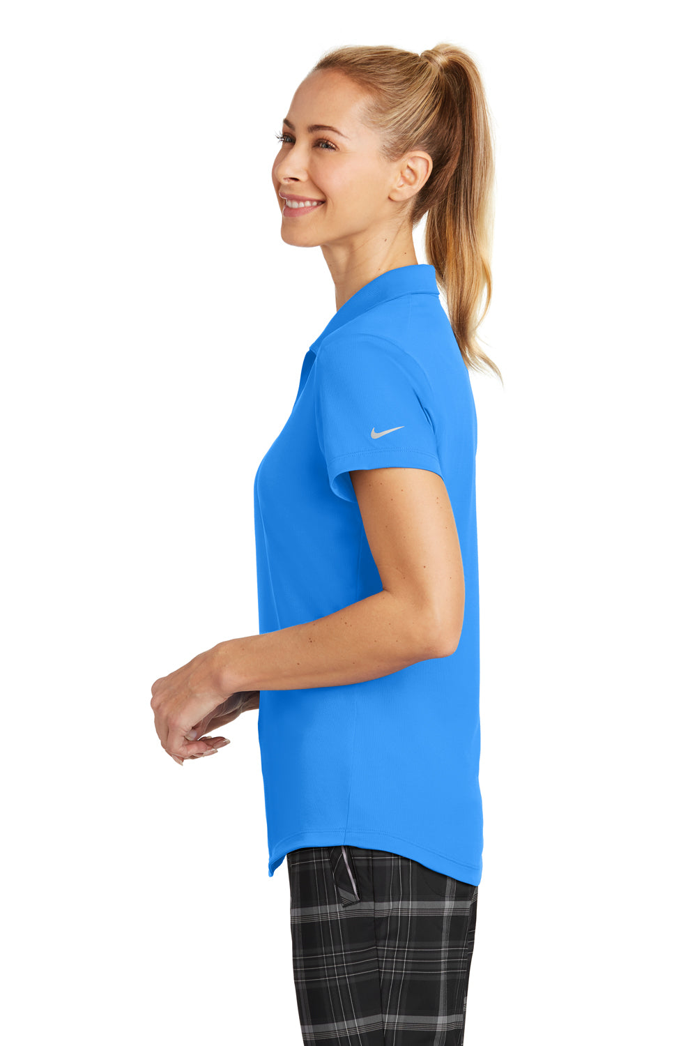 Nike 838957 Womens Legacy Dri-Fit Moisture Wicking Short Sleeve Polo Shirt Photo Blue Model Side