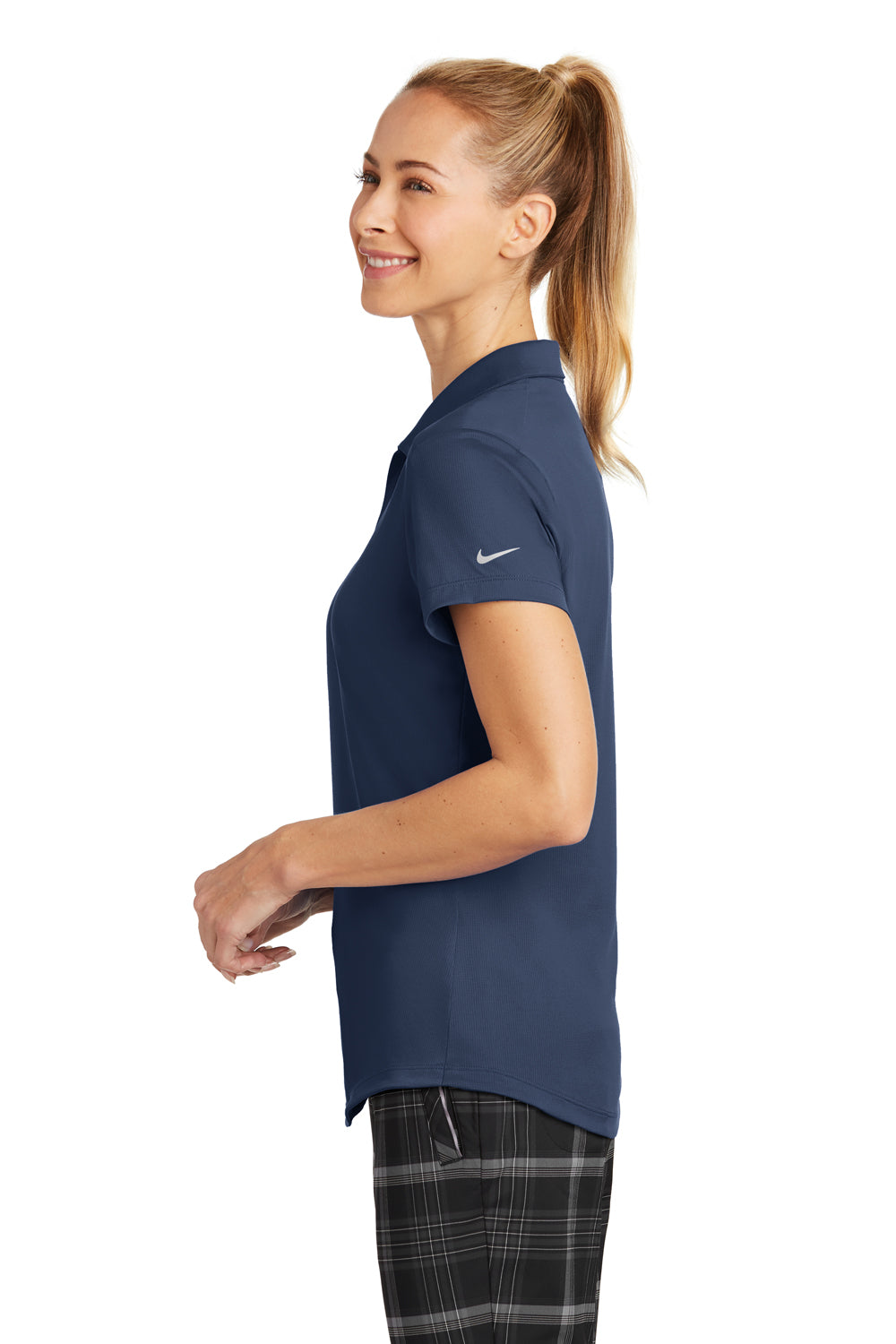 Nike 838957 Womens Legacy Dri-Fit Moisture Wicking Short Sleeve Polo Shirt Midnight Navy Blue Model Side
