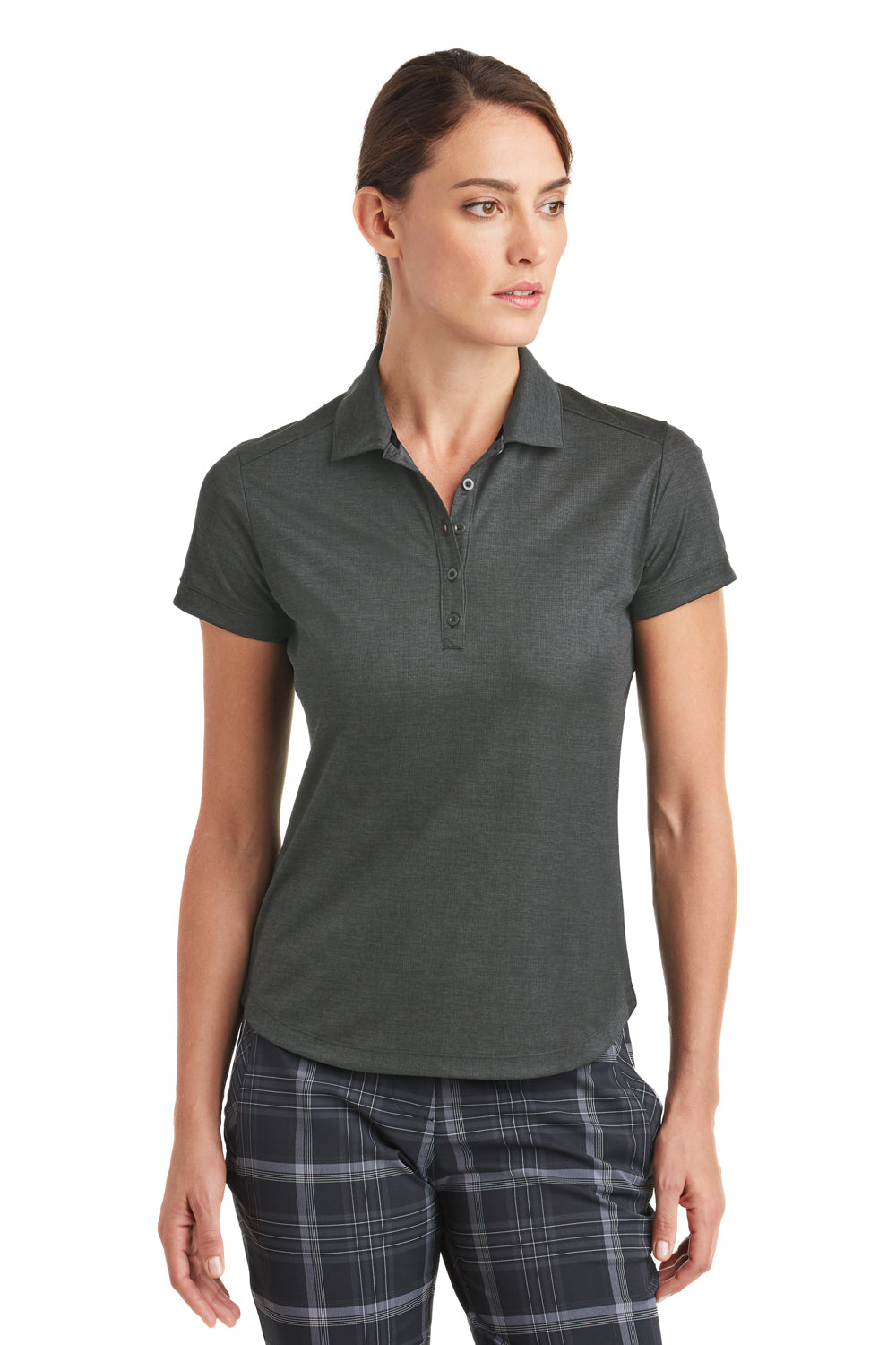 Nike 838961 Womens Dri-Fit Moisture Wicking Short Sleeve Polo Shirt Anthracite Grey Model Front