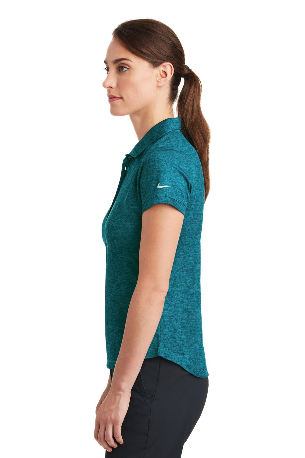 Nike 838961 Womens Dri-Fit Moisture Wicking Short Sleeve Polo Shirt Blustery Green Model Side