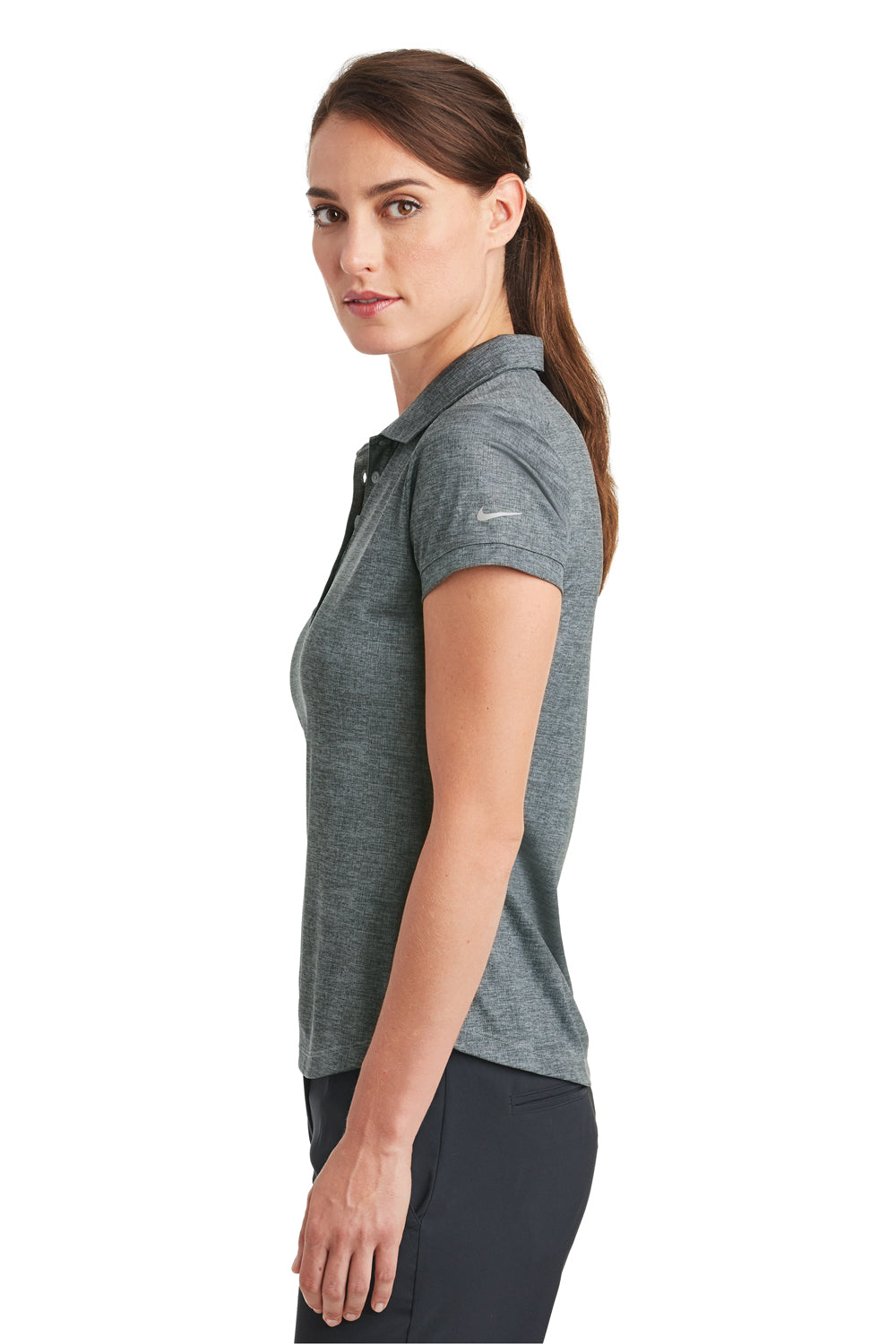 Nike 838961 Womens Dri-Fit Moisture Wicking Short Sleeve Polo Shirt Cool Grey Model Side