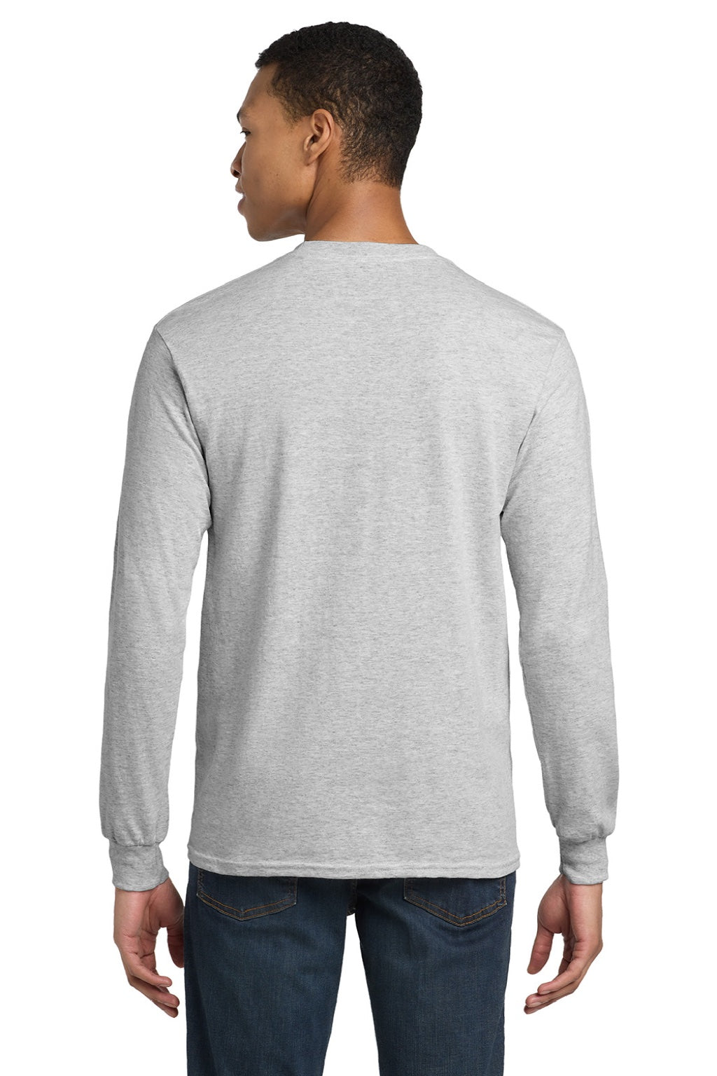 Gildan 8400 Mens DryBlend Moisture Wicking Long Sleeve Crewneck T-Shirt Ash Grey Model Back