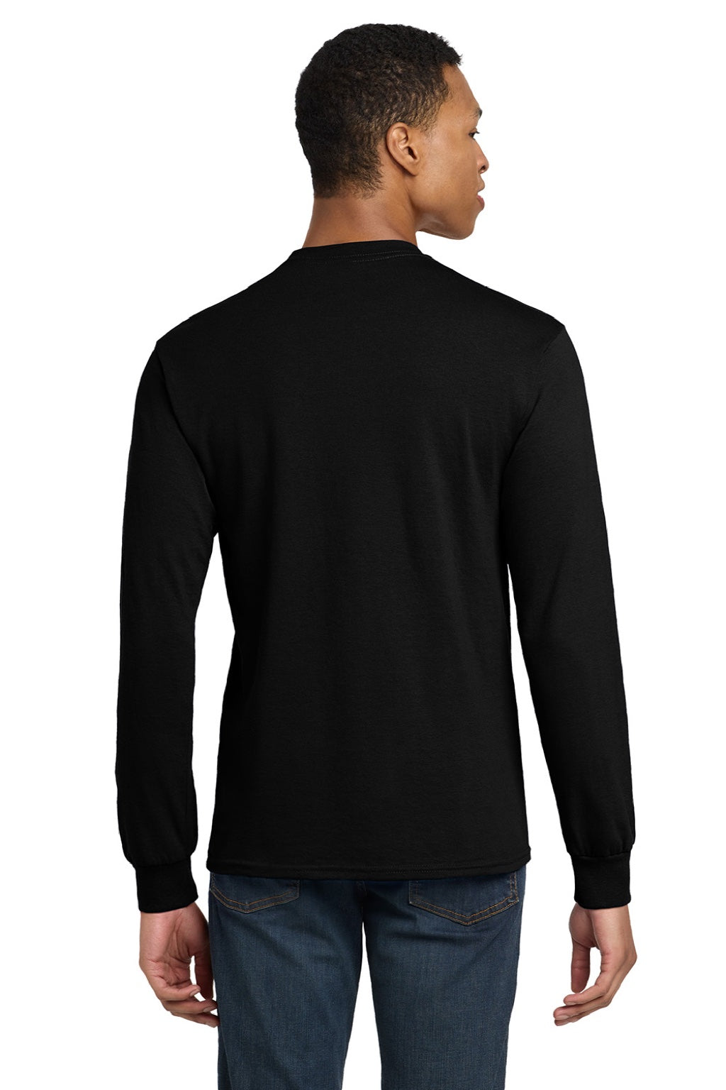 Gildan 8400 Mens DryBlend Moisture Wicking Long Sleeve Crewneck T-Shirt Black Model Back