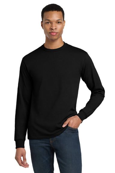 Gildan 8400 Mens DryBlend Moisture Wicking Long Sleeve Crewneck T-Shirt Black Model Front