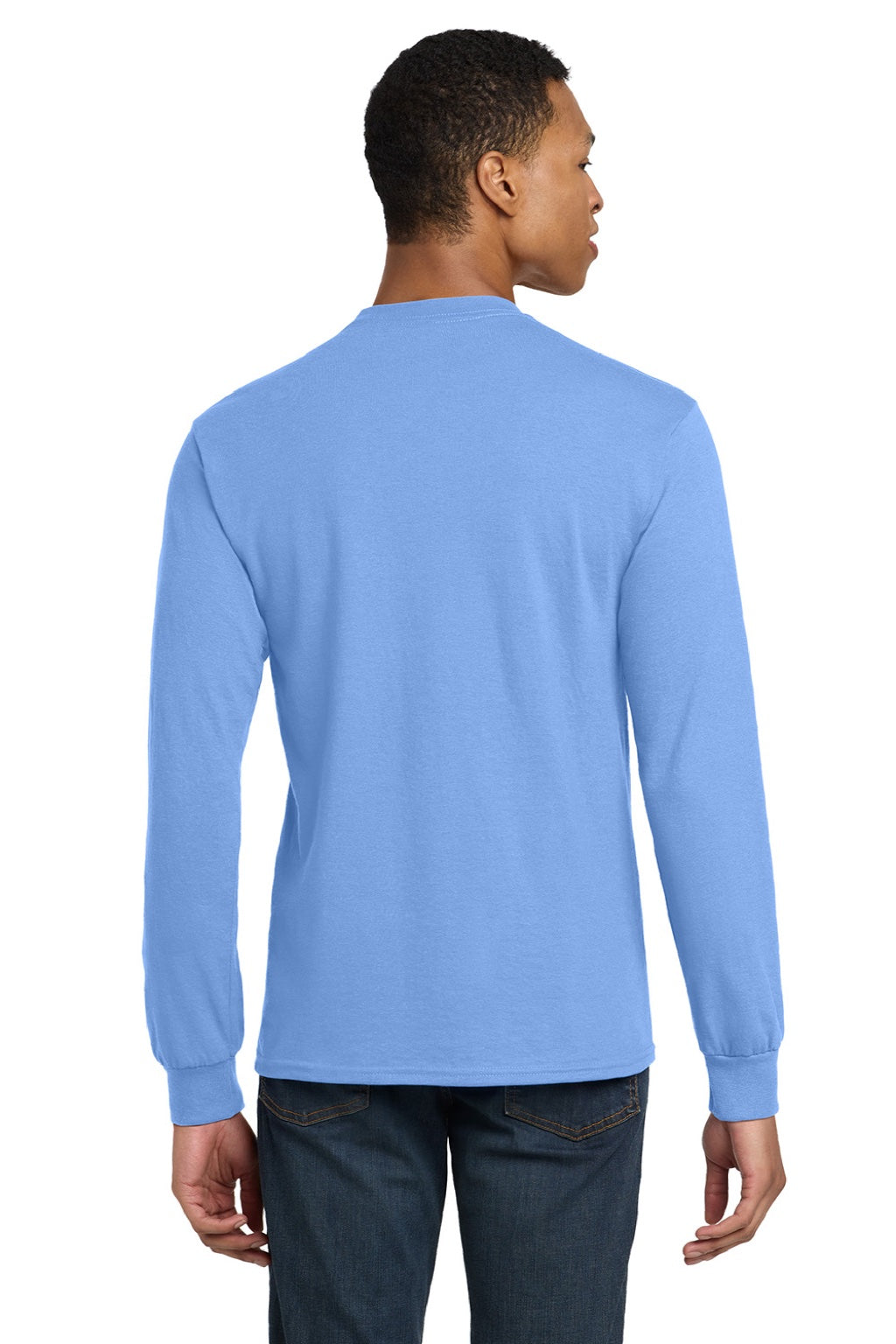 Gildan 8400 Mens DryBlend Moisture Wicking Long Sleeve Crewneck T-Shirt Carolina Blue Model Back