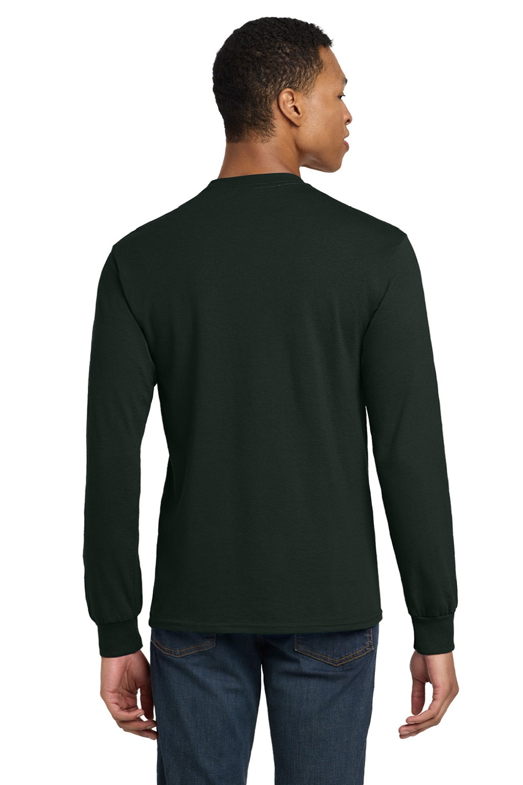 Gildan 8400 Mens DryBlend Moisture Wicking Long Sleeve Crewneck T-Shirt Forest Green Model Back