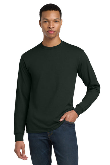 Gildan 8400 Mens DryBlend Moisture Wicking Long Sleeve Crewneck T-Shirt Forest Green Model Front