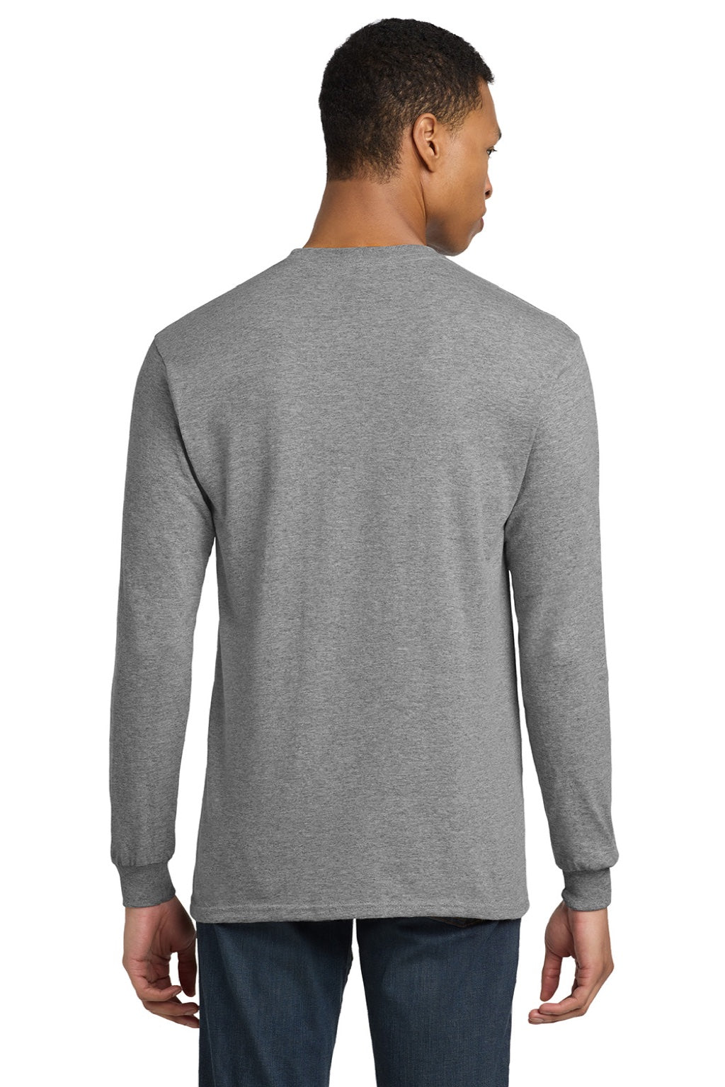 Gildan 8400 Mens DryBlend Moisture Wicking Long Sleeve Crewneck T-Shirt Heather Graphite Grey Model Back