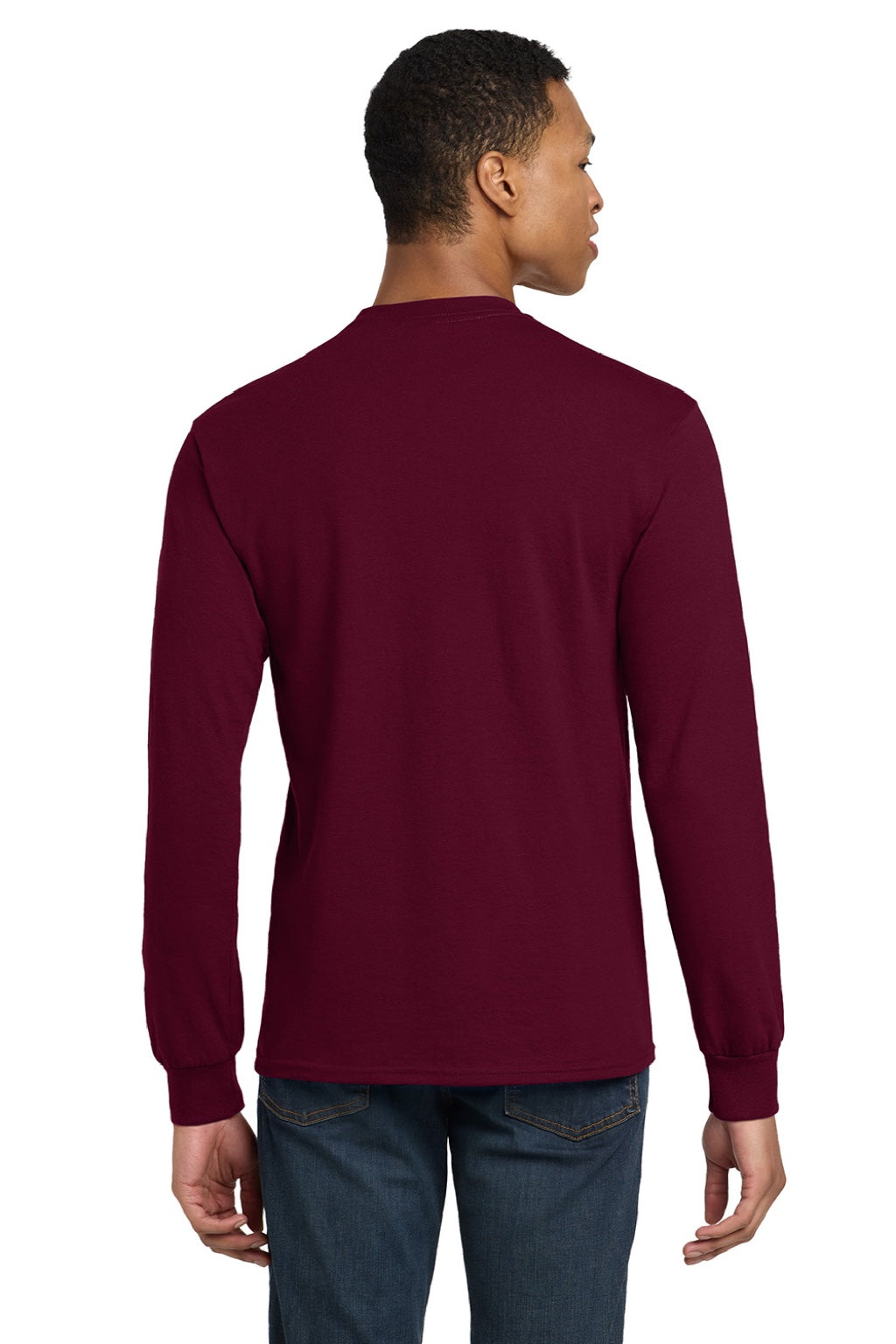 Gildan 8400 Mens DryBlend Moisture Wicking Long Sleeve Crewneck T-Shirt Maroon Model Back