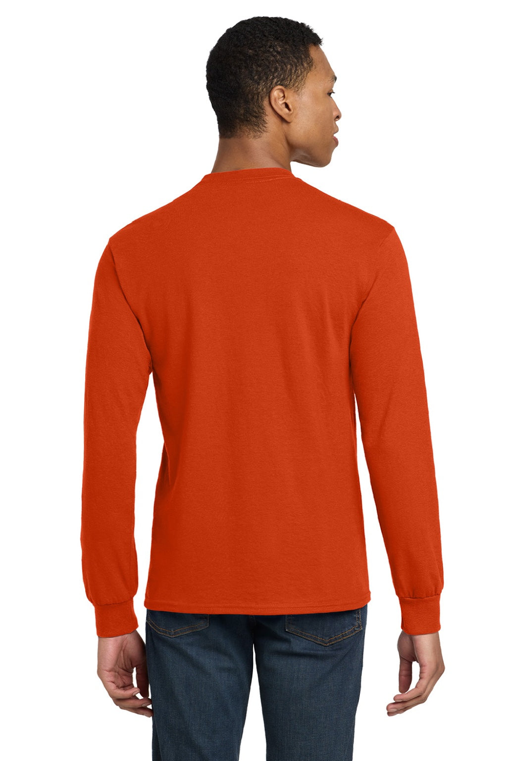 Gildan 8400 Mens DryBlend Moisture Wicking Long Sleeve Crewneck T-Shirt Orange Model Back