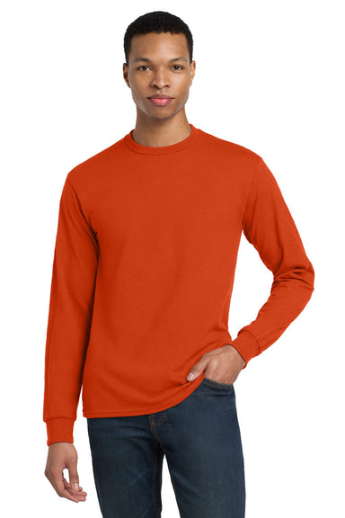 Gildan 8400 Mens DryBlend Moisture Wicking Long Sleeve Crewneck T-Shirt Orange Model Front