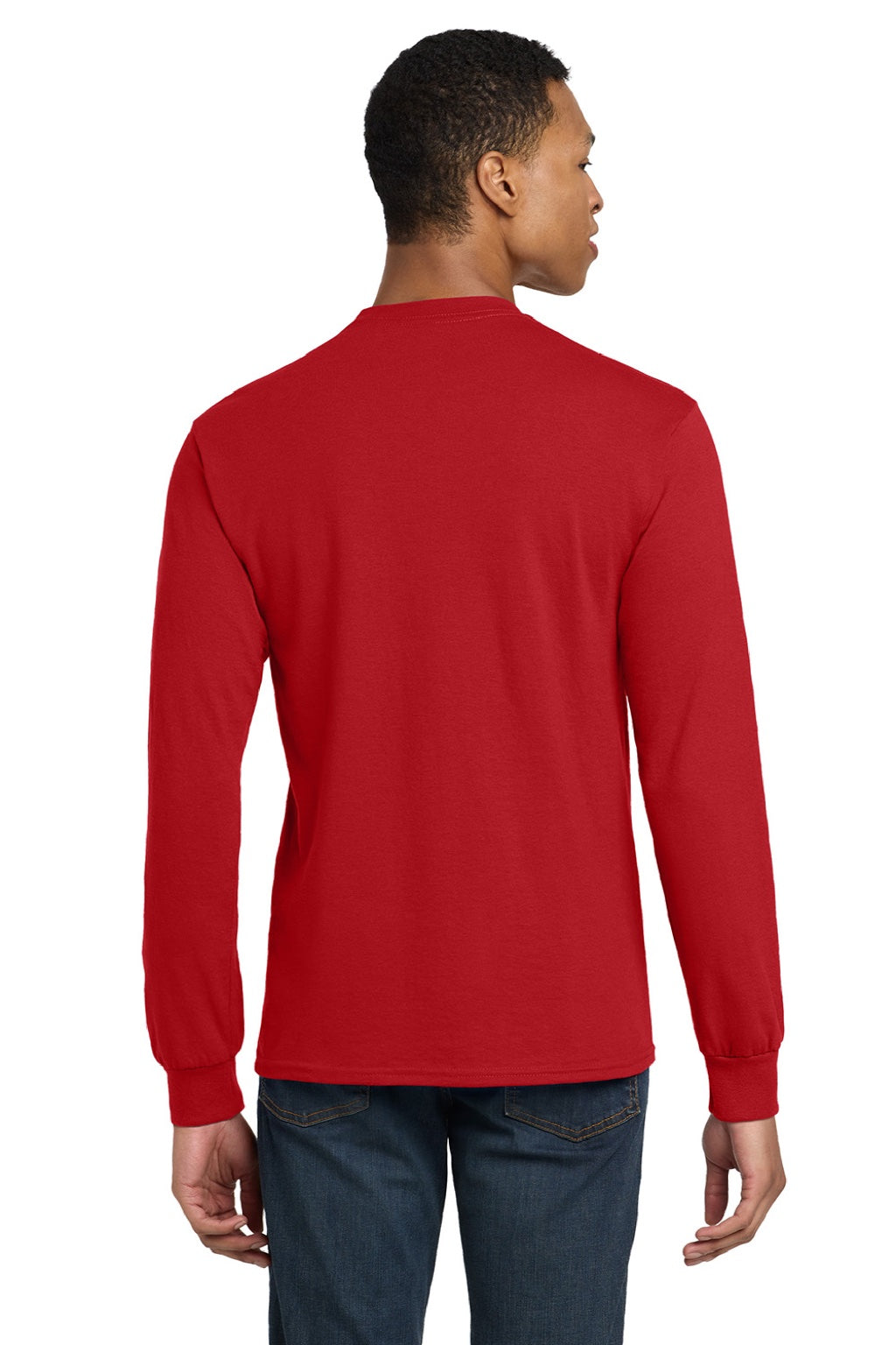 Gildan 8400 Mens DryBlend Moisture Wicking Long Sleeve Crewneck T-Shirt Red Model Back