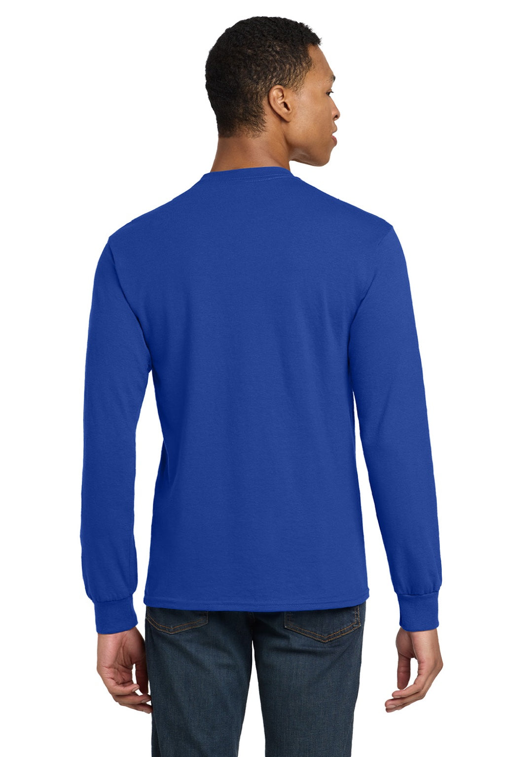 Gildan 8400 Mens DryBlend Moisture Wicking Long Sleeve Crewneck T-Shirt Royal Blue Model Back