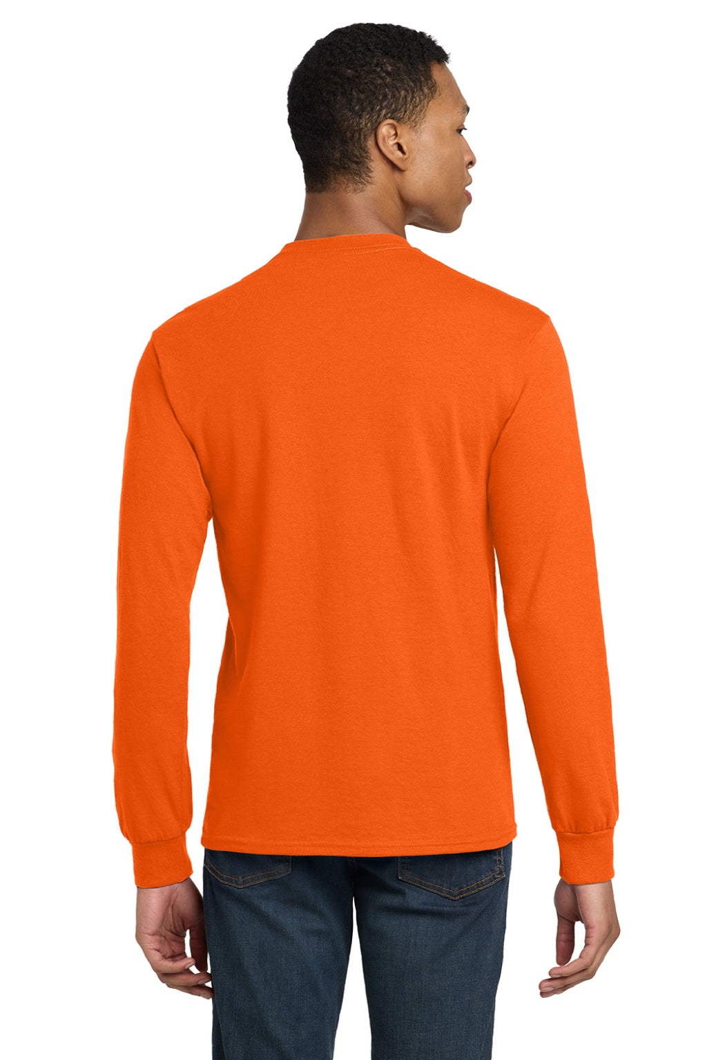 Gildan 8400 Mens DryBlend Moisture Wicking Long Sleeve Crewneck T-Shirt Safety Orange Model Back