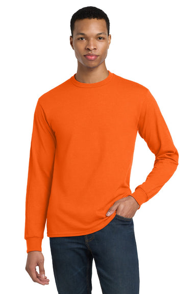 Gildan 8400 Mens DryBlend Moisture Wicking Long Sleeve Crewneck T-Shirt Safety Orange Model Front