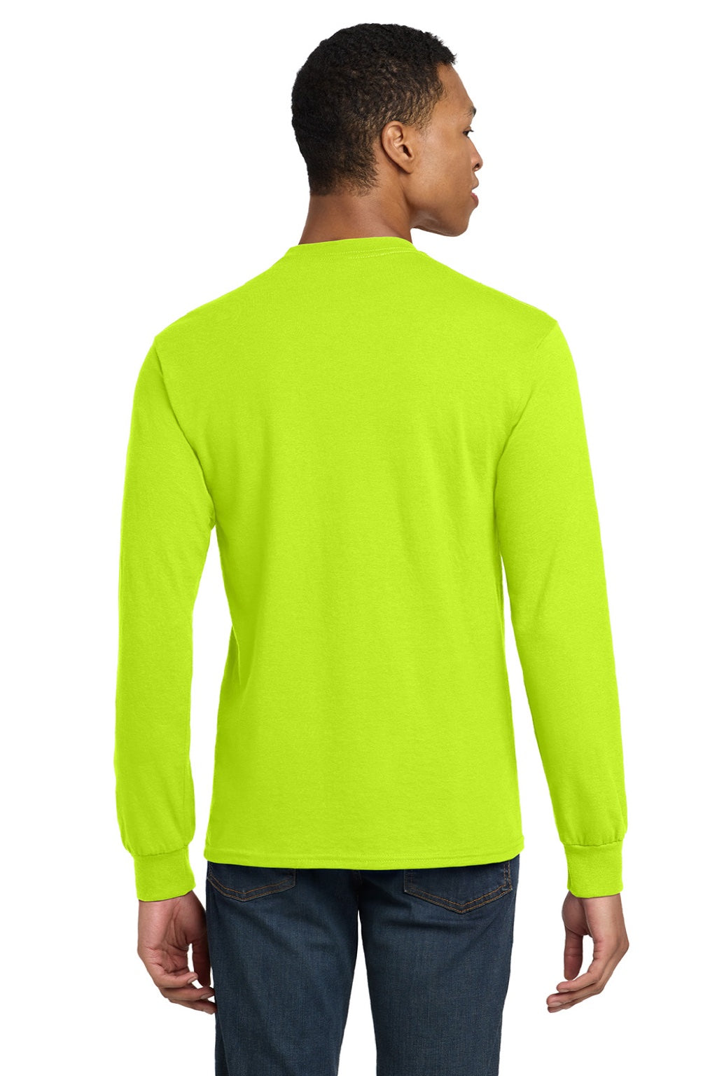 Gildan 8400 Mens DryBlend Moisture Wicking Long Sleeve Crewneck T-Shirt Safety Green Model Back