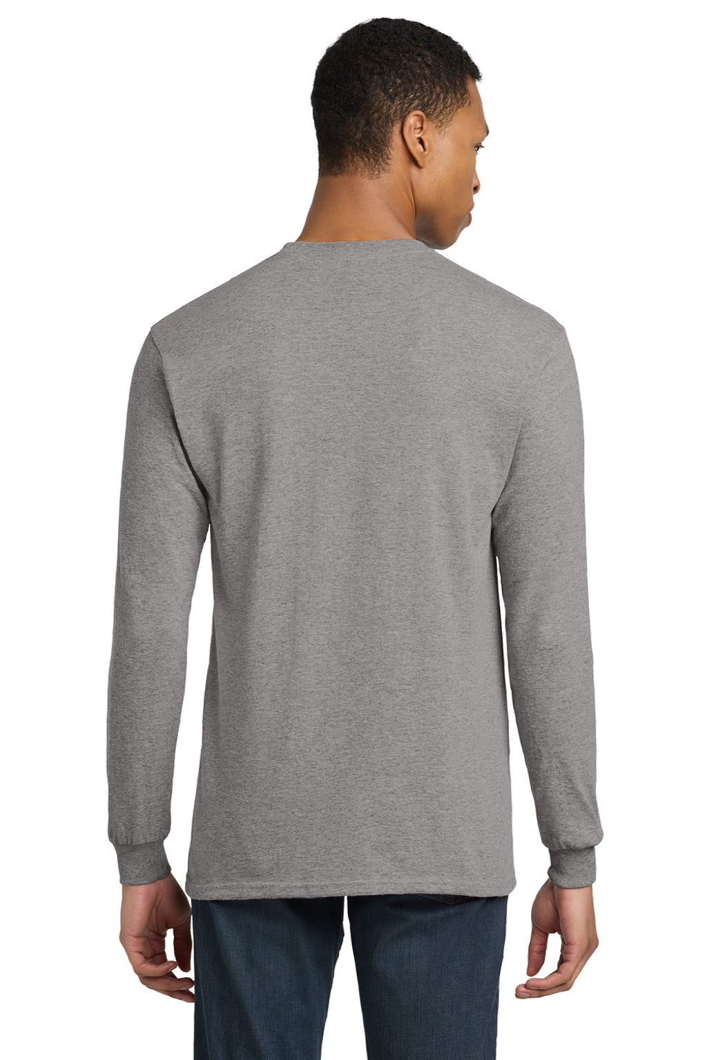 Gildan 8400 Mens DryBlend Moisture Wicking Long Sleeve Crewneck T-Shirt Sport Grey Model Back