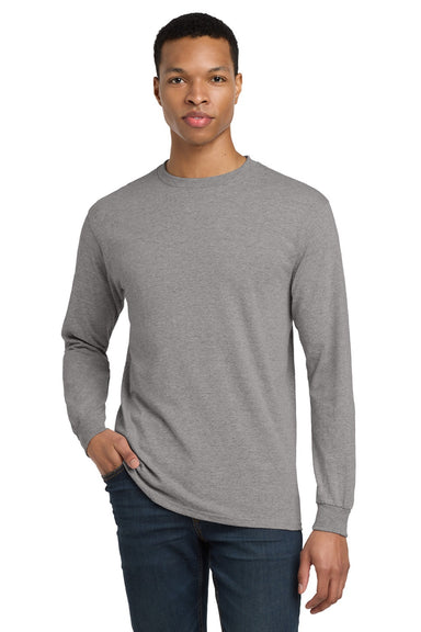 Gildan 8400 Mens DryBlend Moisture Wicking Long Sleeve Crewneck T-Shirt Sport Grey Model Front