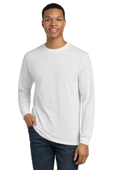 Gildan 8400 Mens DryBlend Moisture Wicking Long Sleeve Crewneck T-Shirt White Model Front