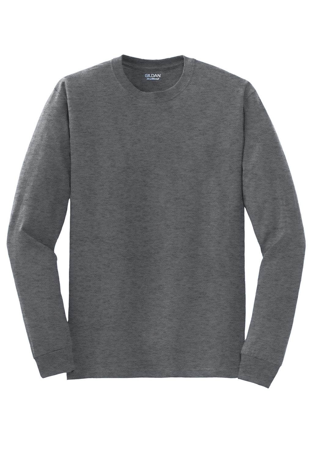 Gildan 8400 Mens DryBlend Moisture Wicking Long Sleeve Crewneck T-Shirt Heather Dark Grey Flat Front