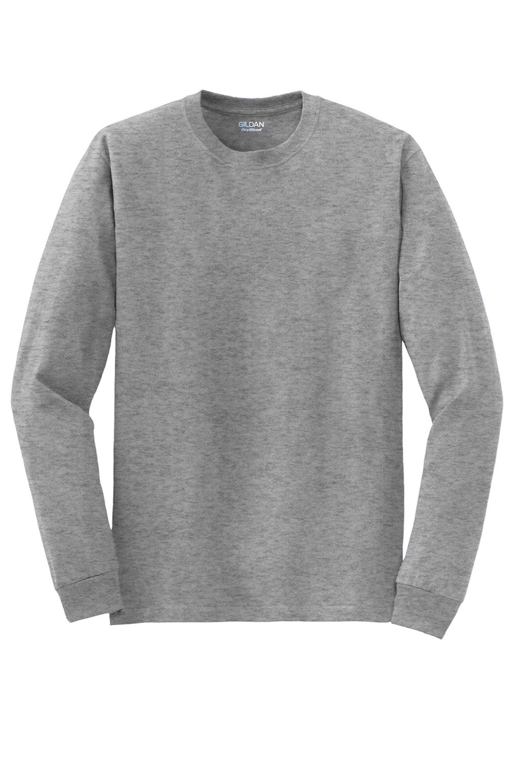 Gildan 8400 Mens DryBlend Moisture Wicking Long Sleeve Crewneck T-Shirt Heather Graphite Grey Flat Front