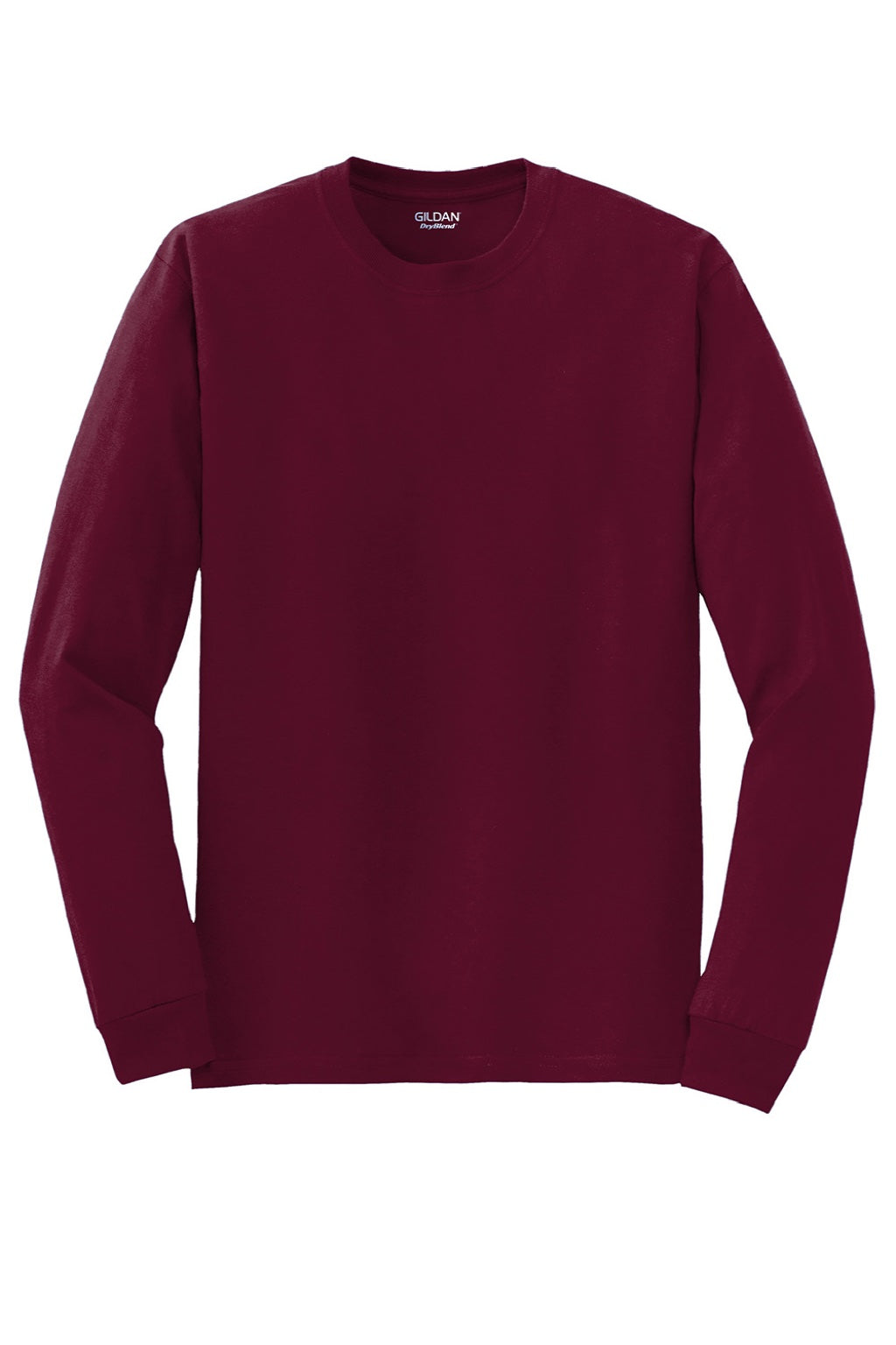 Gildan 8400 Mens DryBlend Moisture Wicking Long Sleeve Crewneck T-Shirt Maroon Flat Front