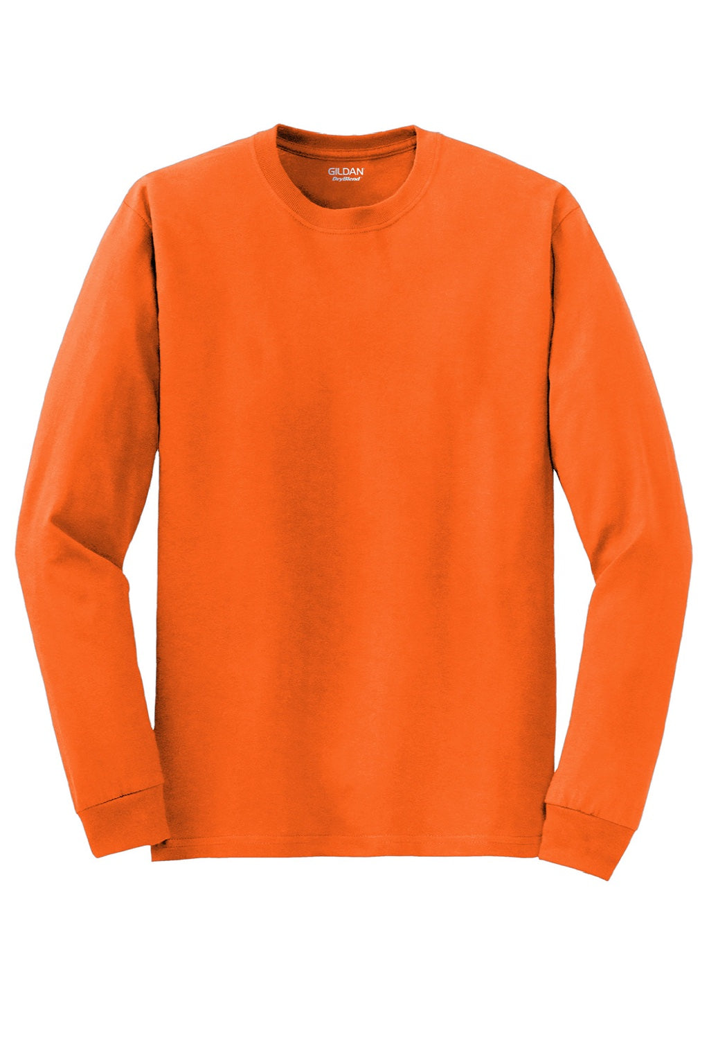 Gildan 8400 Mens DryBlend Moisture Wicking Long Sleeve Crewneck T-Shirt Safety Orange Flat Front