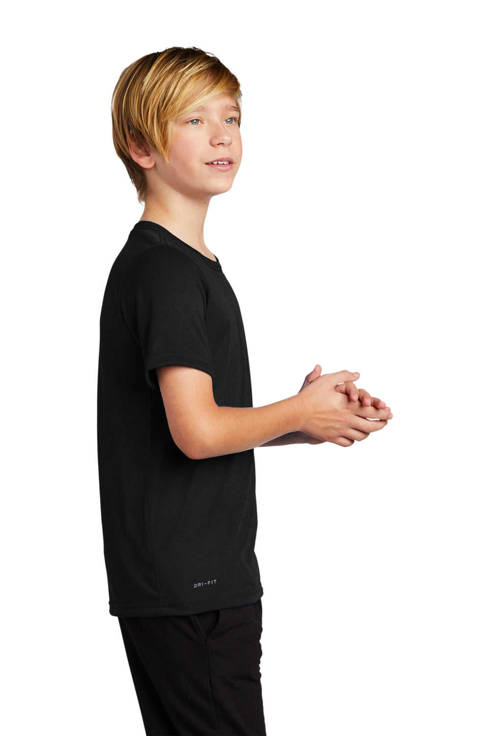 Nike 840178 Youth Legend Dri-Fit Moisture Wicking Short Sleeve Crewneck T-Shirt Black Model Side