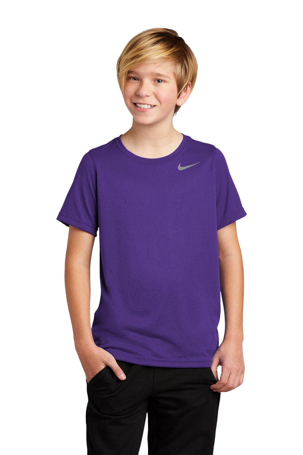 Nike 840178 Youth Legend Dri-Fit Moisture Wicking Short Sleeve Crewneck T-Shirt Court Purple Model Front