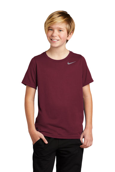 Nike 840178 Youth Legend Dri-Fit Moisture Wicking Short Sleeve Crewneck T-Shirt Deep Maroon Model Front