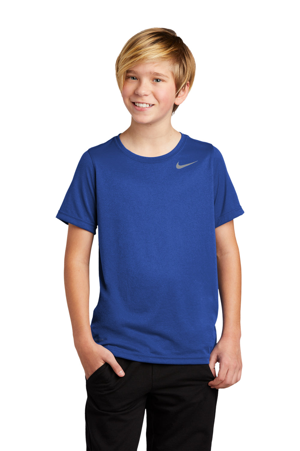 Nike 840178 Youth Legend Dri-Fit Moisture Wicking Short Sleeve Crewneck T-Shirt Game Royal Blue Model Front