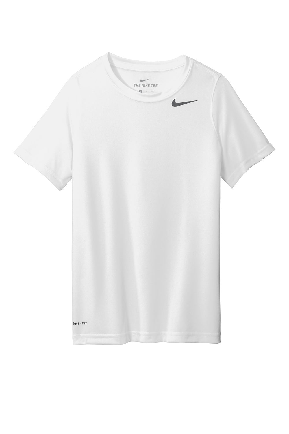 Nike 840178 Youth Legend Dri-Fit Moisture Wicking Short Sleeve Crewneck T-Shirt White Flat Front