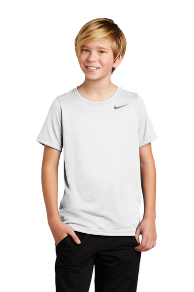 Nike 840178 Youth Legend Dri-Fit Moisture Wicking Short Sleeve Crewneck T-Shirt White Model Front