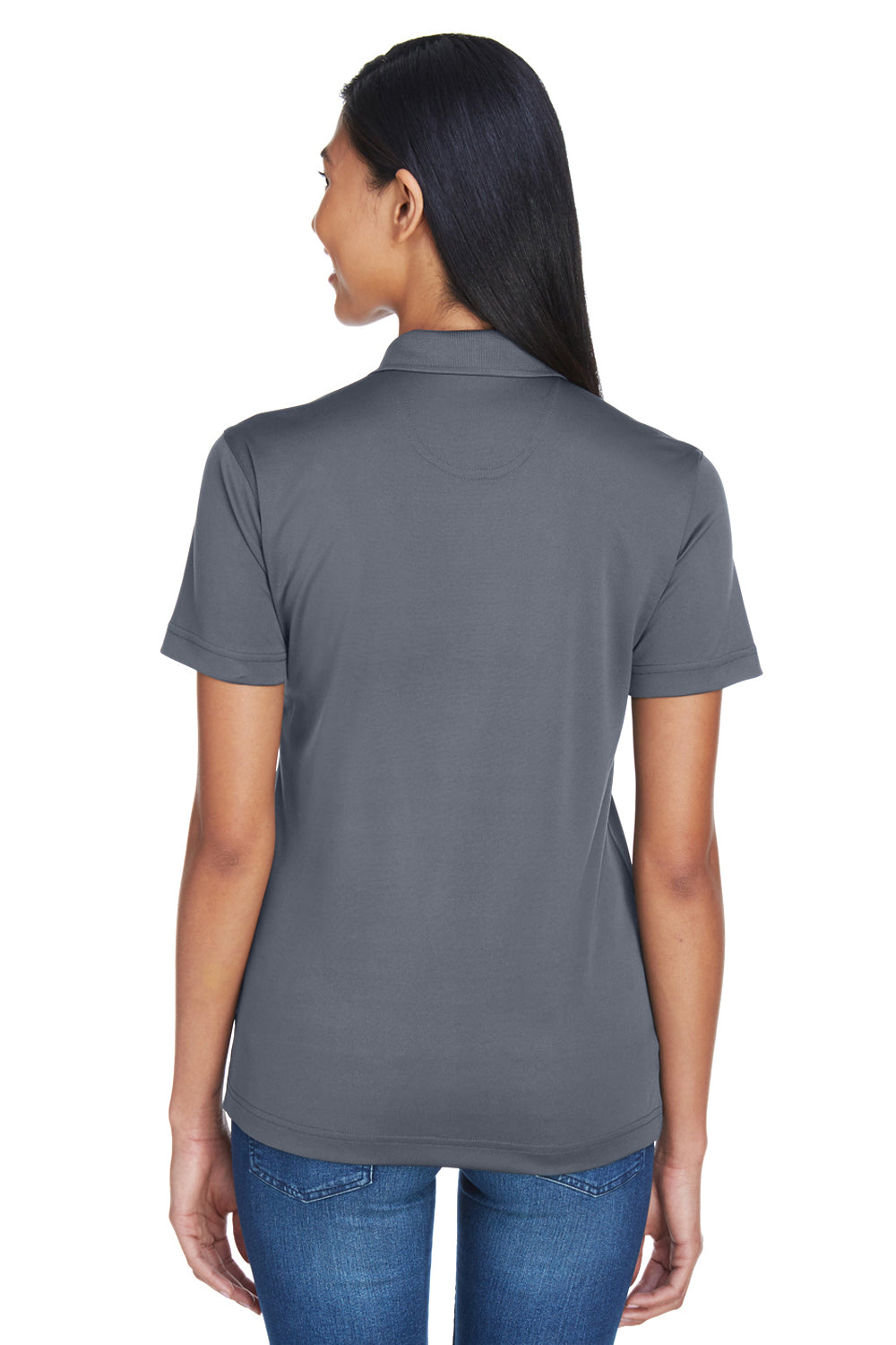 UltraClub 8404 Womens Cool & Dry Moisture Wicking Short Sleeve Polo Shirt Charcoal Grey Model Back