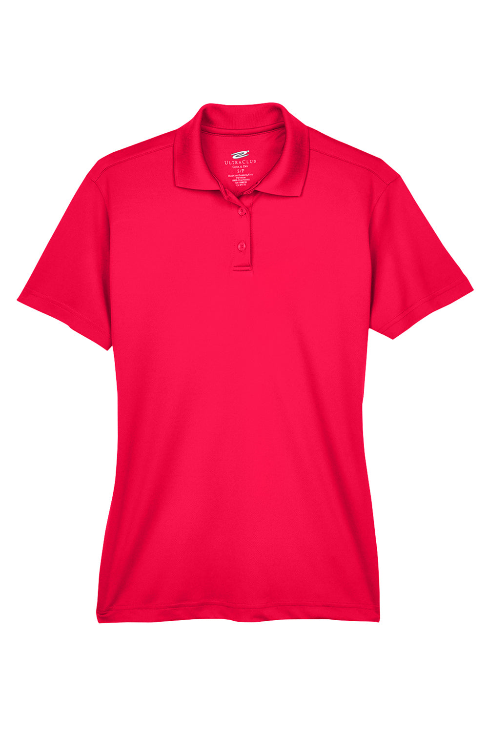 UltraClub 8404 Womens Cool & Dry Moisture Wicking Short Sleeve Polo Shirt Red Flat Front