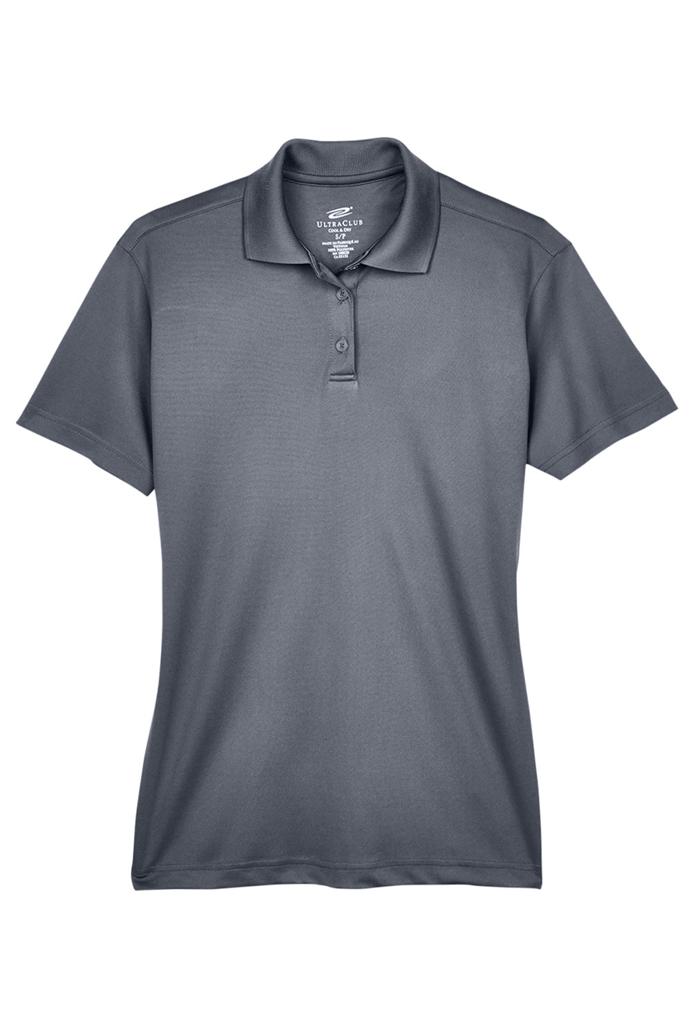 UltraClub 8404 Womens Cool & Dry Moisture Wicking Short Sleeve Polo Shirt Charcoal Grey Flat Front