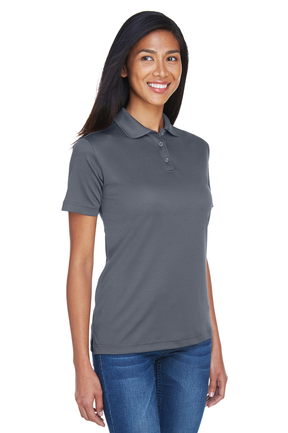 UltraClub 8404 Womens Cool & Dry Moisture Wicking Short Sleeve Polo Shirt Charcoal Grey Model 3q
