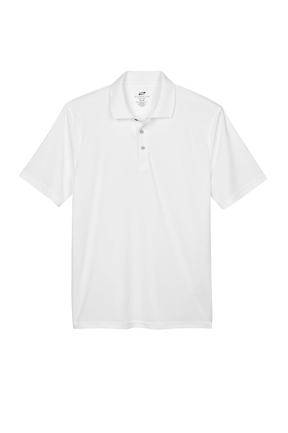 UltraClub 8405/8405T Mens Cool & Dry Moisture Wicking Short Sleeve Polo Shirt White Flat Front