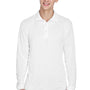 UltraClub Mens Cool & Dry Moisture Wicking Long Sleeve Polo Shirt - White - Closeout