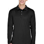 UltraClub Mens Cool & Dry Moisture Wicking Long Sleeve Polo Shirt - Black - Closeout