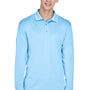 UltraClub Mens Cool & Dry Moisture Wicking Long Sleeve Polo Shirt - Columbia Blue - Closeout