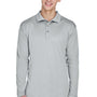 UltraClub Mens Cool & Dry Moisture Wicking Long Sleeve Polo Shirt - Grey - Closeout