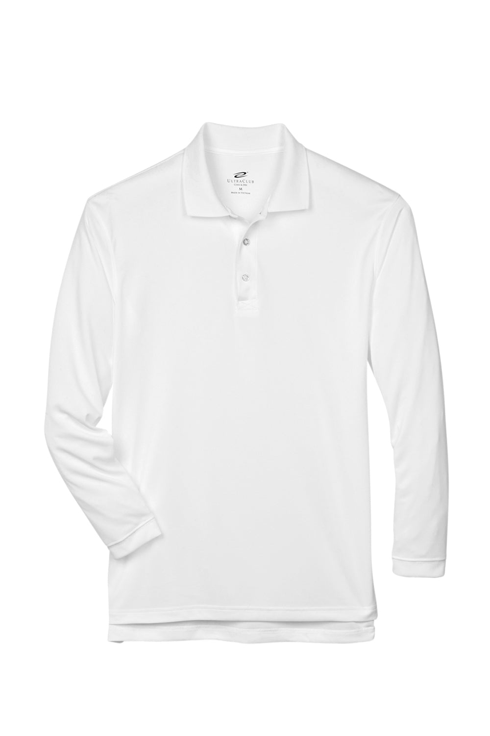 UltraClub 8405LS Mens Cool & Dry Moisture Wicking Long Sleeve Polo Shirt White Flat Front