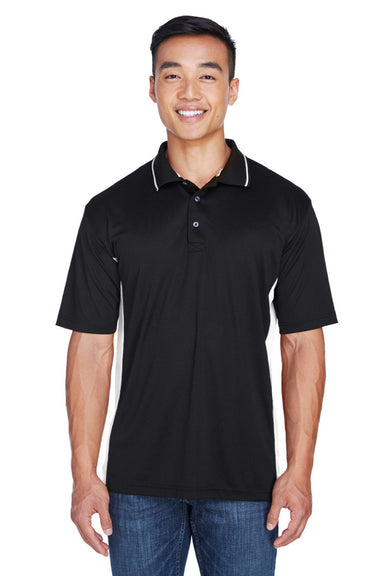 UltraClub 8406 Mens Cool & Dry Moisture Wicking Short Sleeve Polo Shirt Black/Stone Grey Model Front