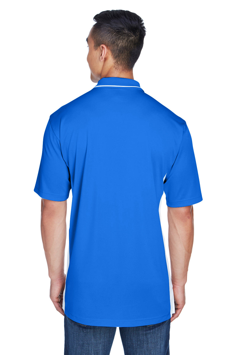 UltraClub 8406 Mens Cool & Dry Moisture Wicking Short Sleeve Polo Shirt Royal Blue/White Model Back