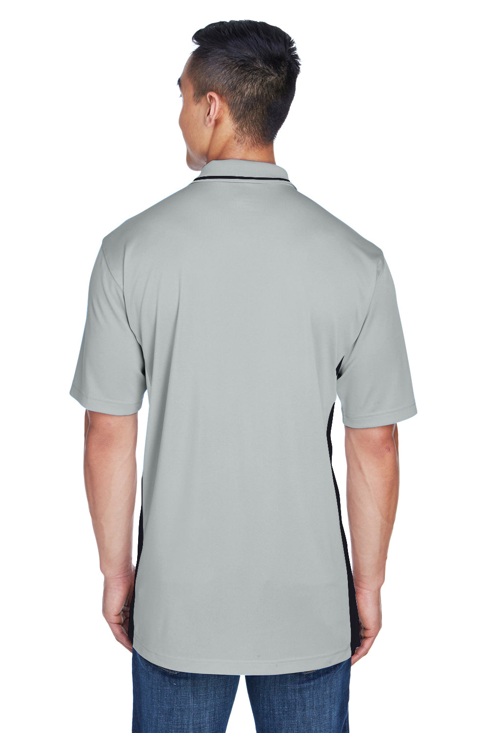 UltraClub 8406 Mens Cool & Dry Moisture Wicking Short Sleeve Polo Shirt Grey/Black Model Back