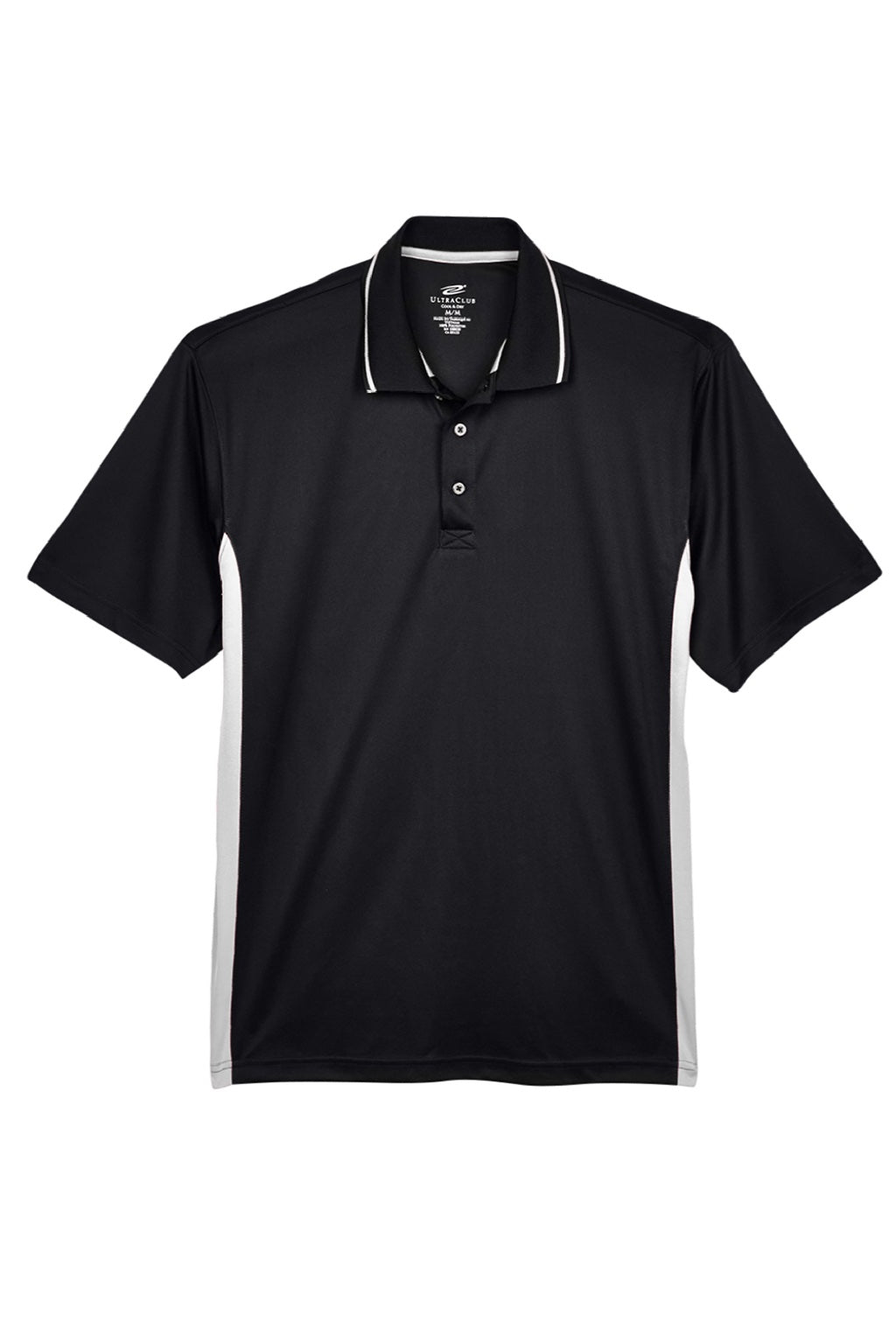 UltraClub 8406 Mens Cool & Dry Moisture Wicking Short Sleeve Polo Shirt Black/Stone Grey Flat Front