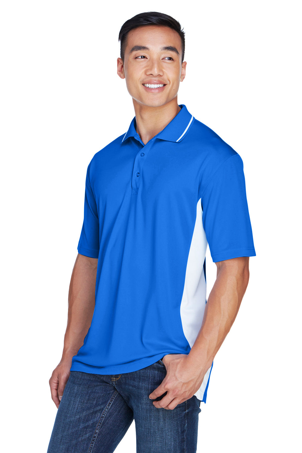 UltraClub 8406 Mens Cool & Dry Moisture Wicking Short Sleeve Polo Shirt Royal Blue/White Model 3q